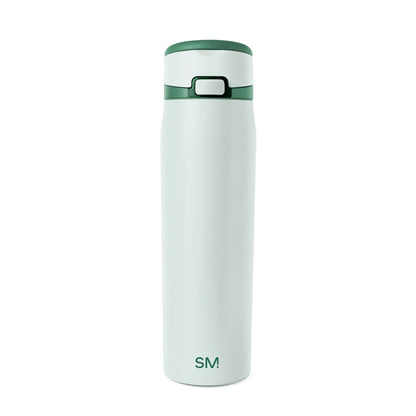 Pale mint green tumbler with forest green lid rim and horizontal accent stripe