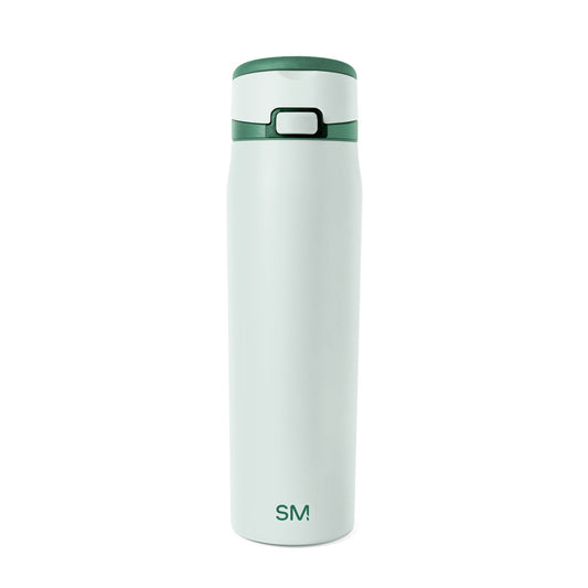 Pale mint green tumbler with forest green lid rim and horizontal accent stripe