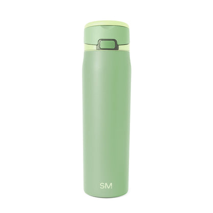 Tall insulated water bottle in soft sage green with matte finish against white background