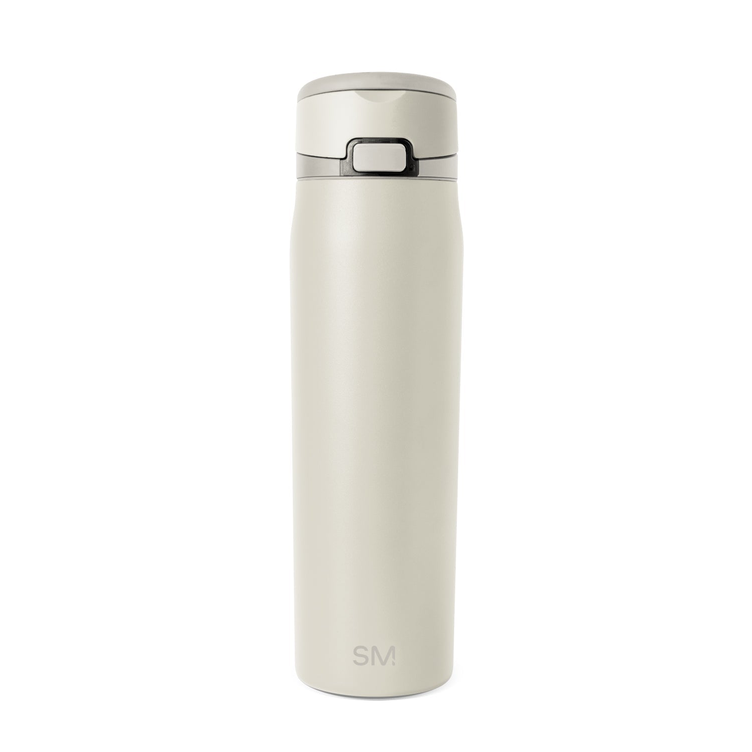 Cream-colored bottle with dark gray accents on neutral beige background