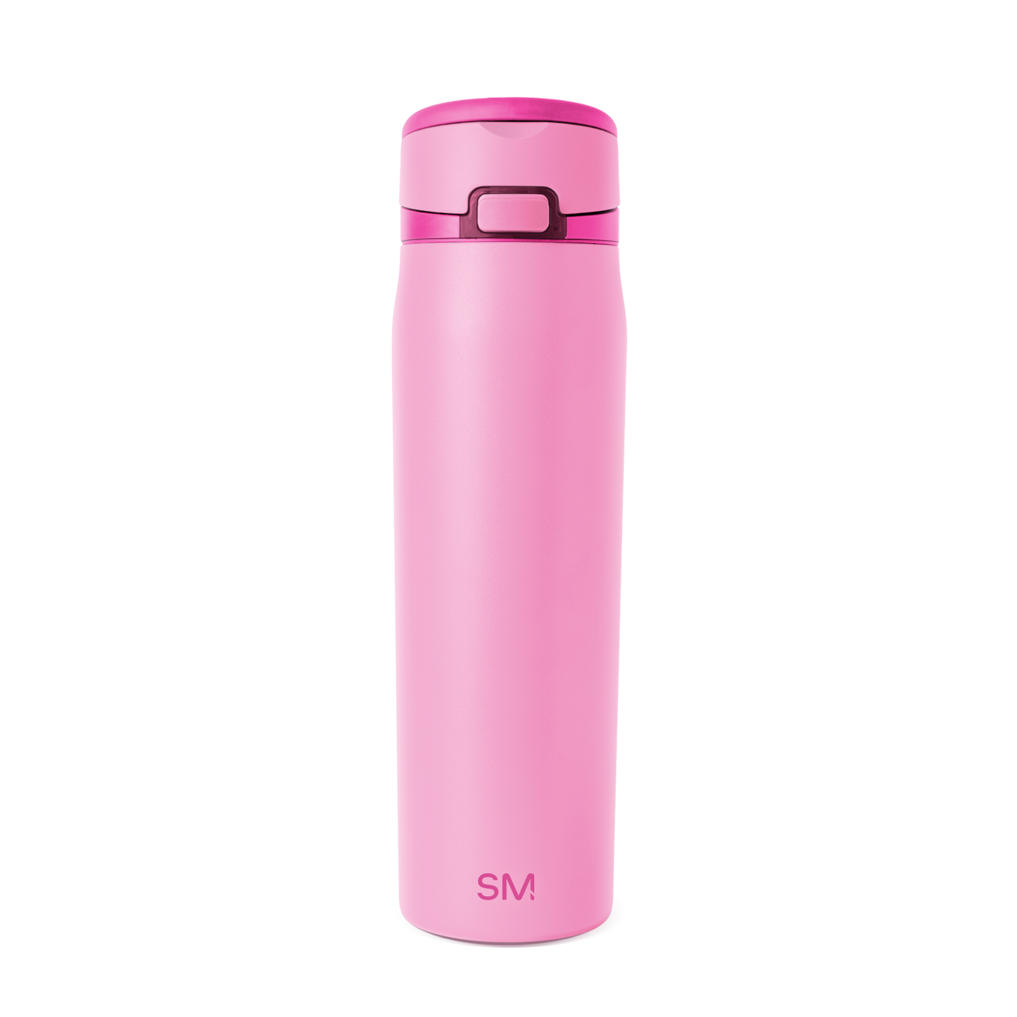 Pink cylindrical drinkware with magenta accent details
