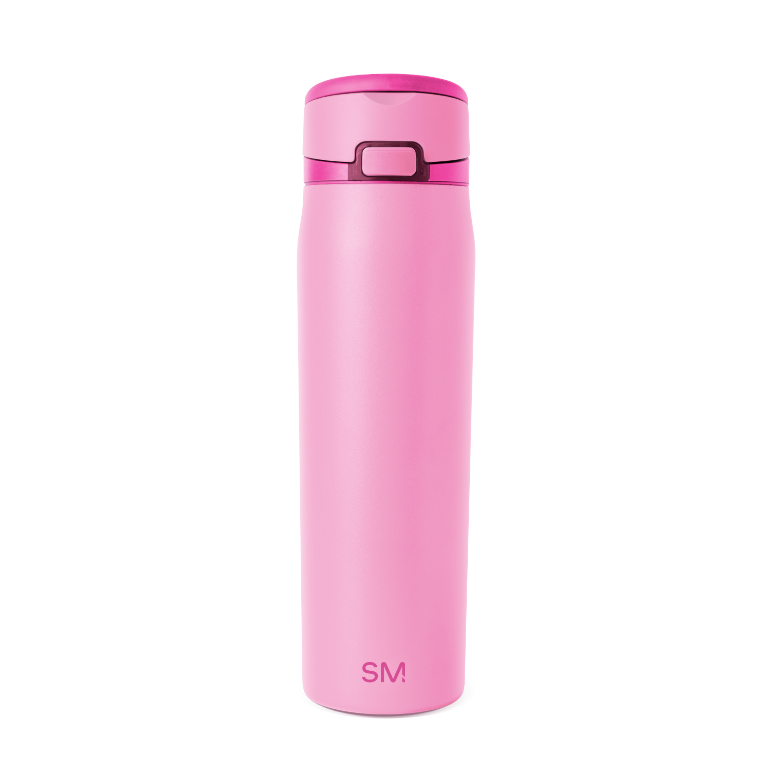 Pink cylindrical drinkware with magenta accent details