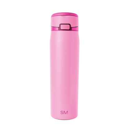 Pink cylindrical drinkware with magenta accent details