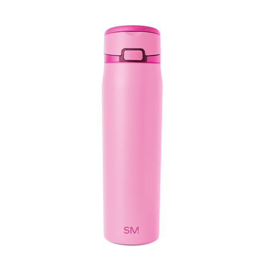Pink cylindrical drinkware with magenta accent details