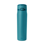 Teal water bottle with dark navy lid and SM logo, front view