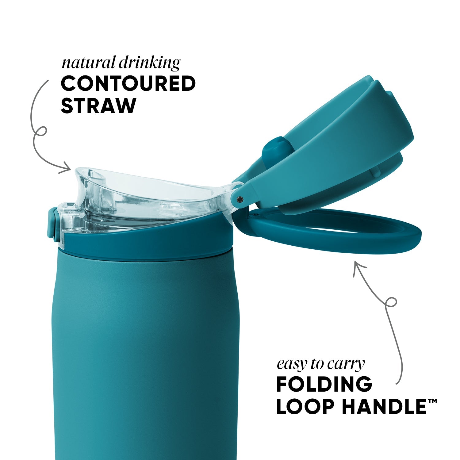 Teal blue drinkware with matching handle on white background