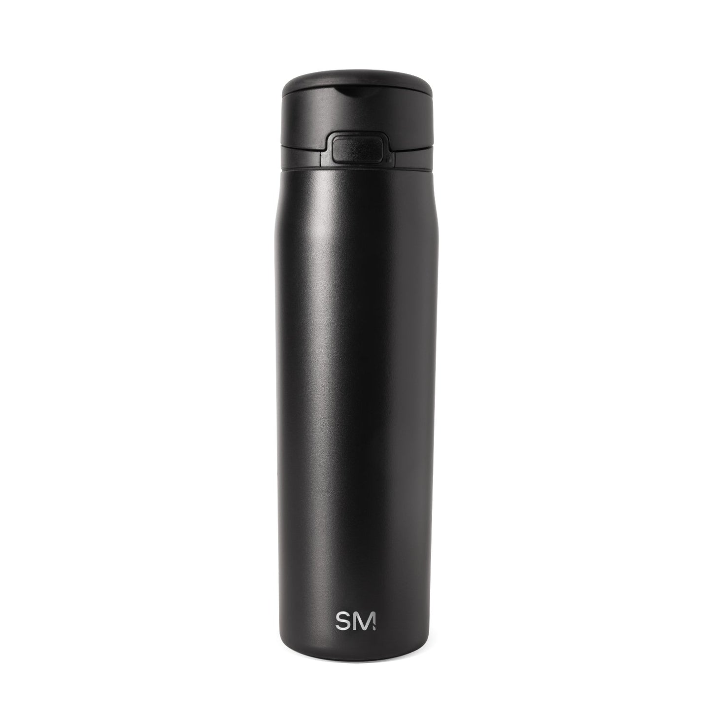 Black and charcoal bottle with white SM logo on white background