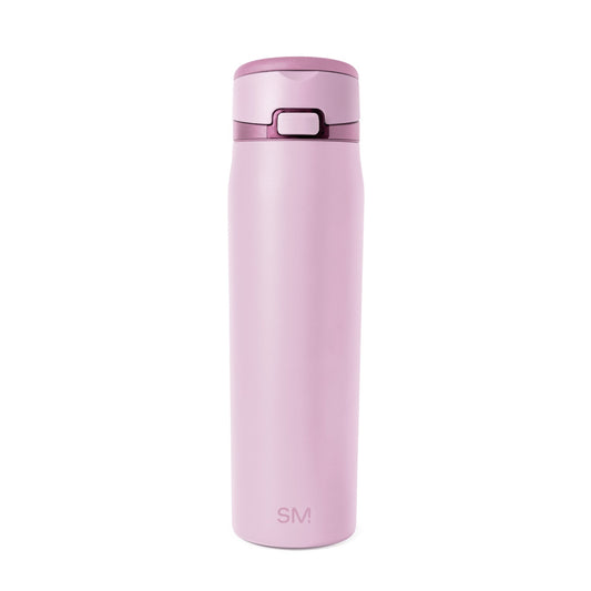 Pale pink insulated tumbler with rounded cap, cylindrical shape with smooth gradient shading for depth