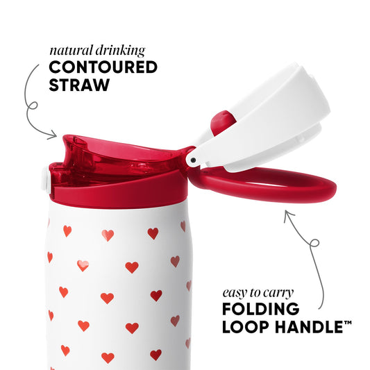 White drinkware with red and coral accents displayed on bright white background