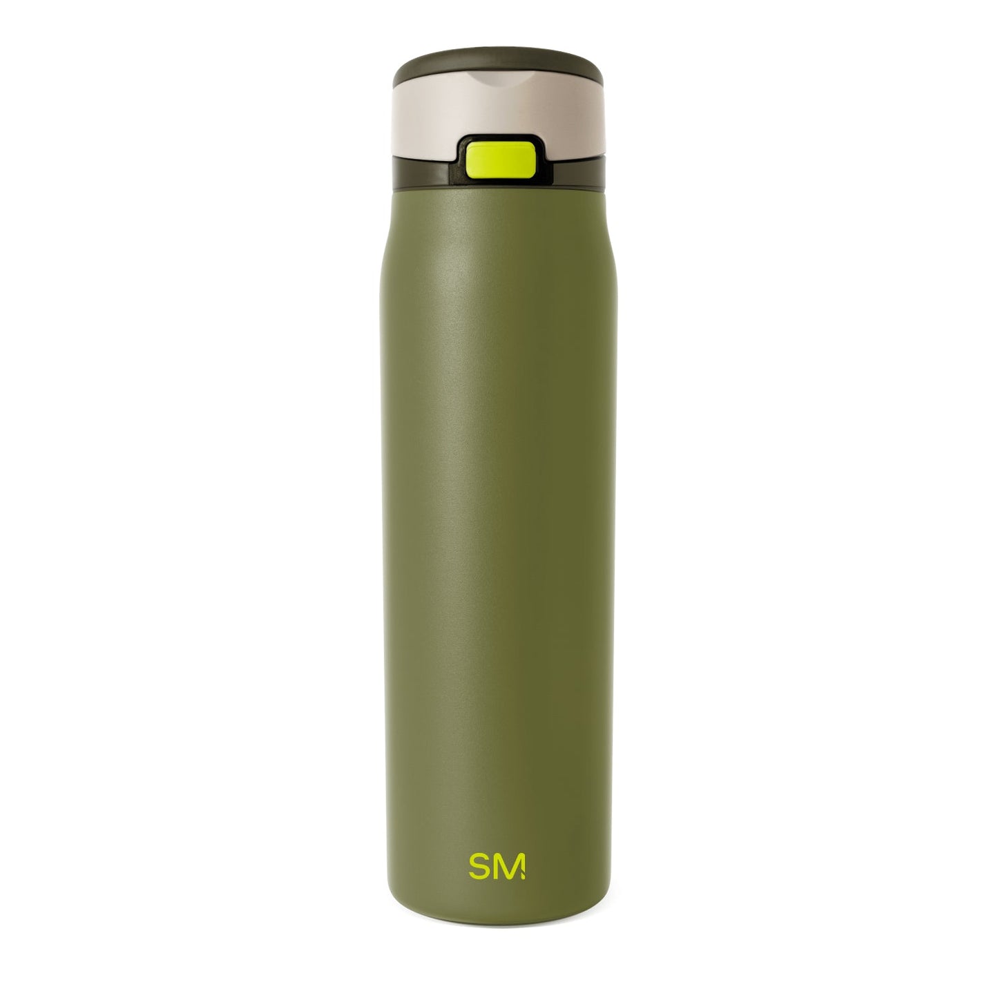 Sage green cylindrical product with cream-colored upper section