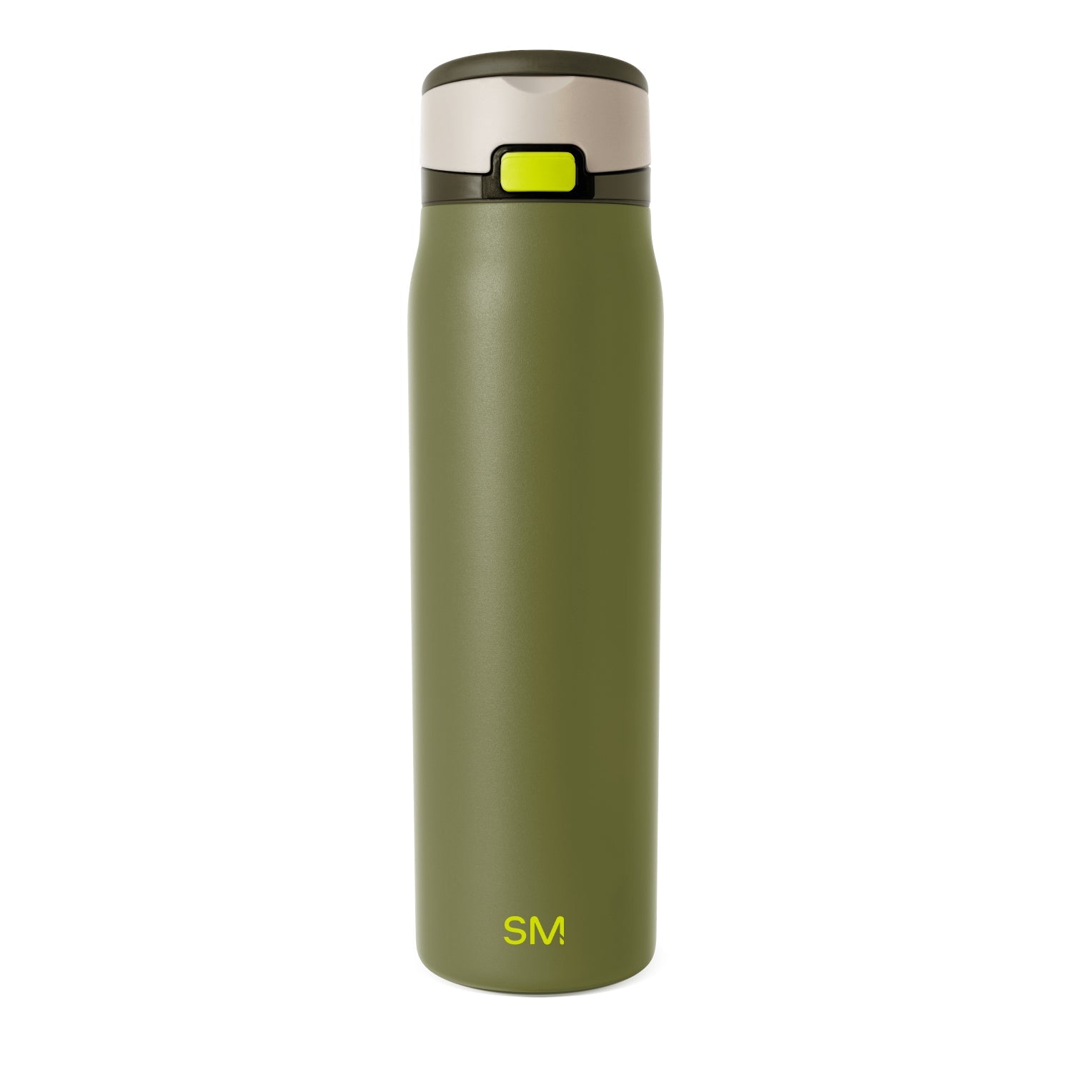 Sage green cylindrical product with cream-colored upper section