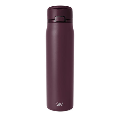 Deep burgundy insulated water bottle with matte finish and matching cap accent, shown against white background