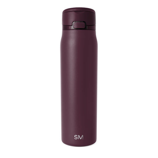 Deep burgundy insulated water bottle with matte finish and matching cap accent, shown against white background