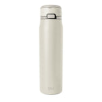 Cream-colored water bottle with gray charcoal lid and band accents, displayed against a neutral background