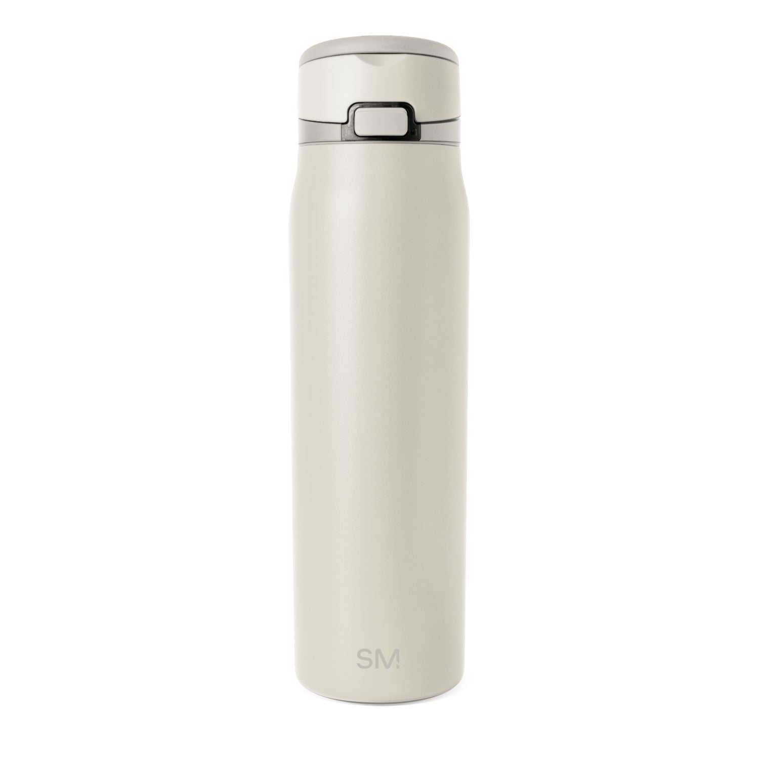 Cream-colored water bottle with gray charcoal lid and band accents, displayed against a neutral background