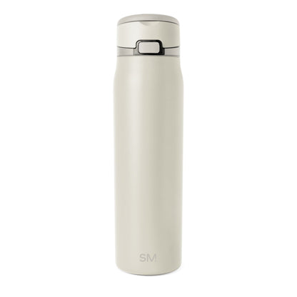 Cream-colored water bottle with gray charcoal lid and band accents, displayed against a neutral background