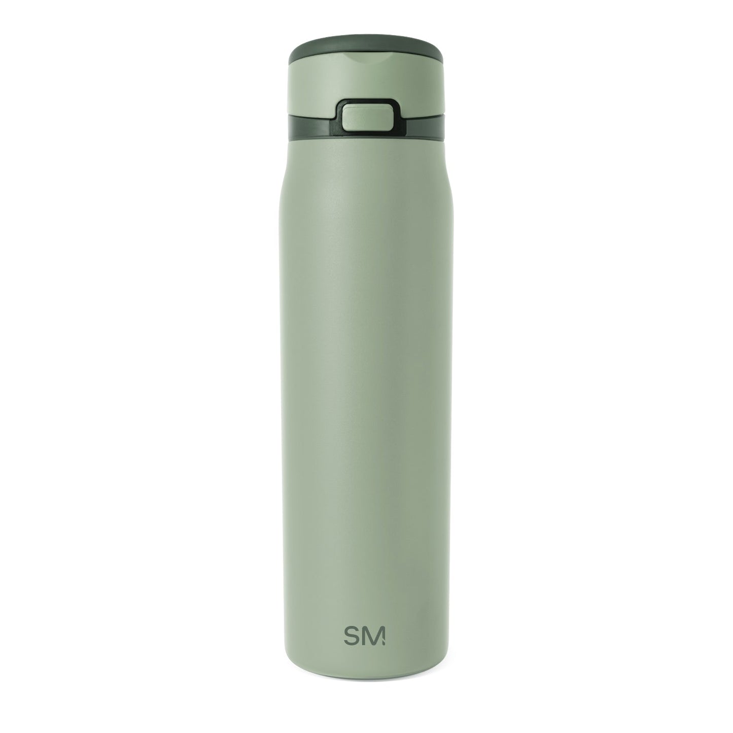 Sage green cylindrical drinkware with dark forest green accents on the lid rim and horizontal band around the body