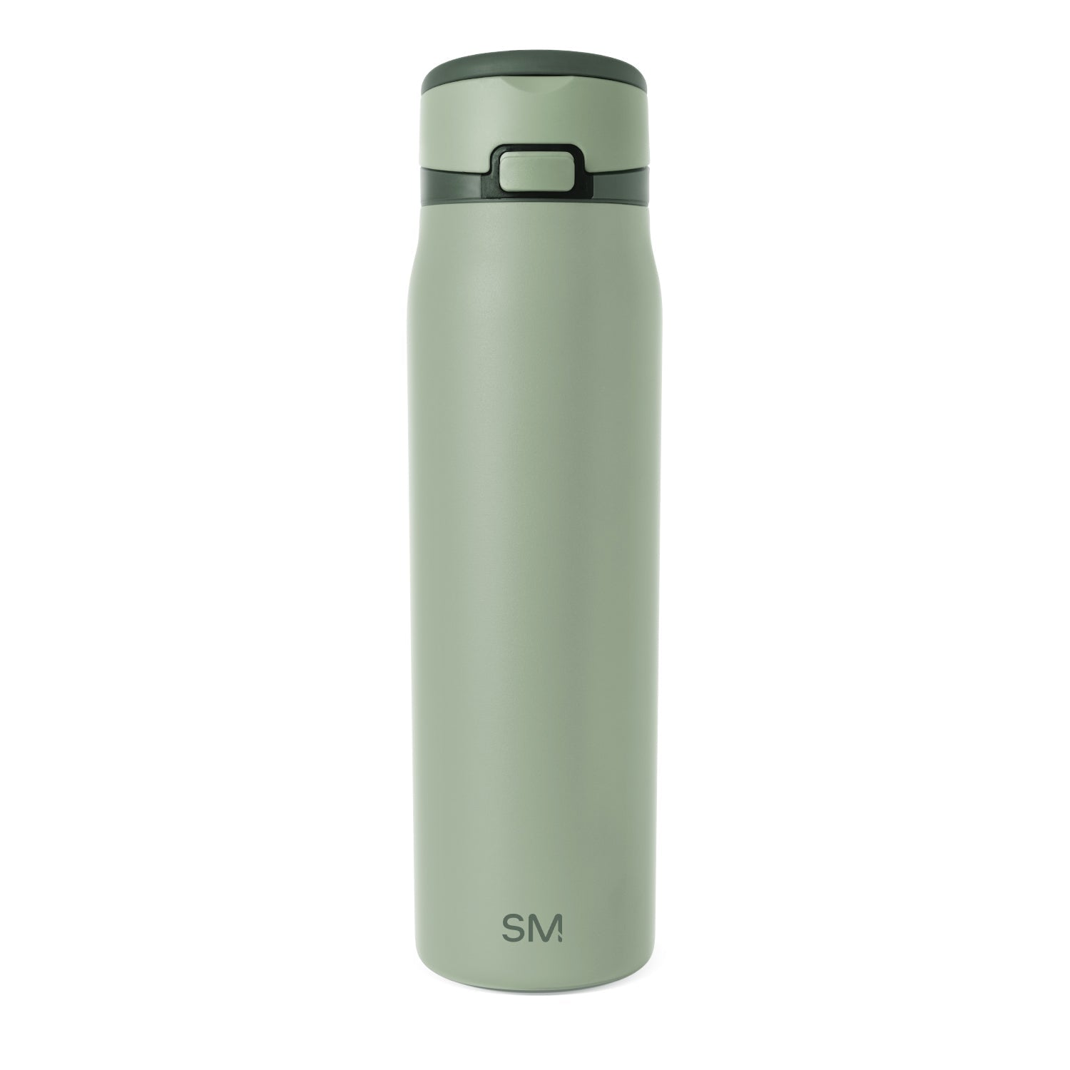 Sage green cylindrical drinkware with dark forest green accents on the lid rim and horizontal band around the body