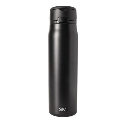 Matte black bottle with SM logo in silver on white background