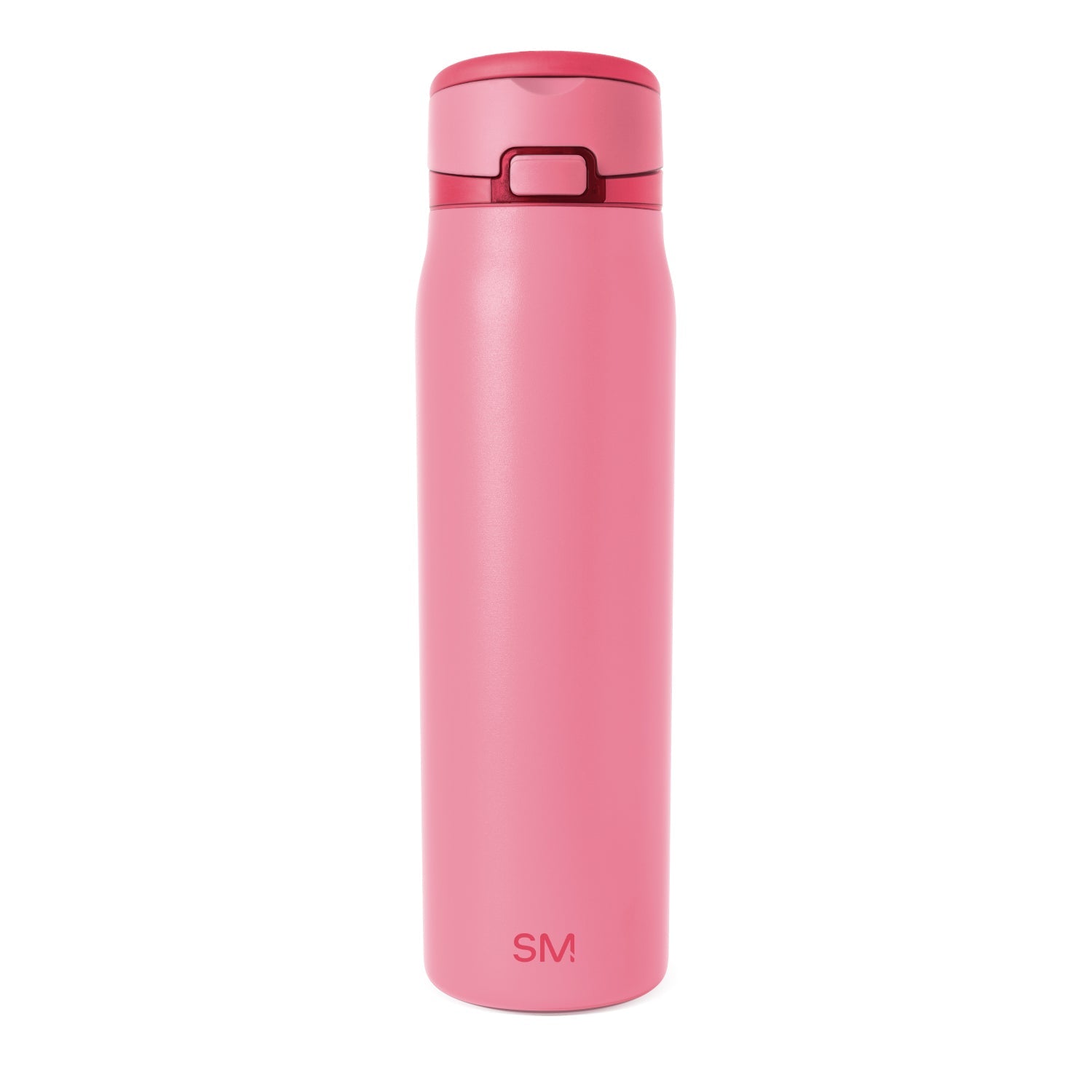 Dusty pink cylindrical beverage container with a mauve-toned rectangular handle and rim on the lid.