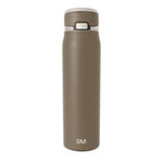 Taupe-brown glass bottle with white collar and lid