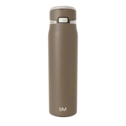 Taupe-brown glass bottle with white collar and lid