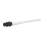 White reusable straw with black cap and connector piece against light gray background