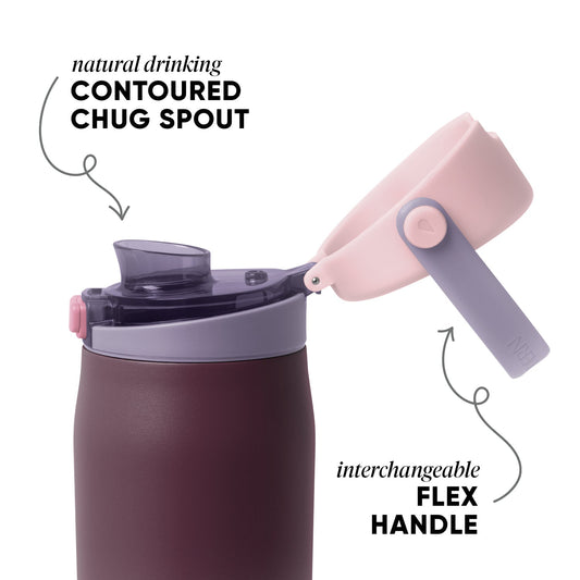 Deep burgundy ceramic vessel with muted cool-toned lid and spout assembly on neutral background. Product icon illustration for kitchenware or home goods.