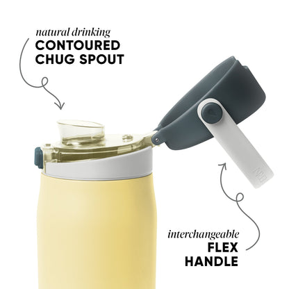 Set of product icons featuring a pale yellow bottle with white accents and dark charcoal gray details on a translucent amber background, representing cosmetic or skincare product packaging design.