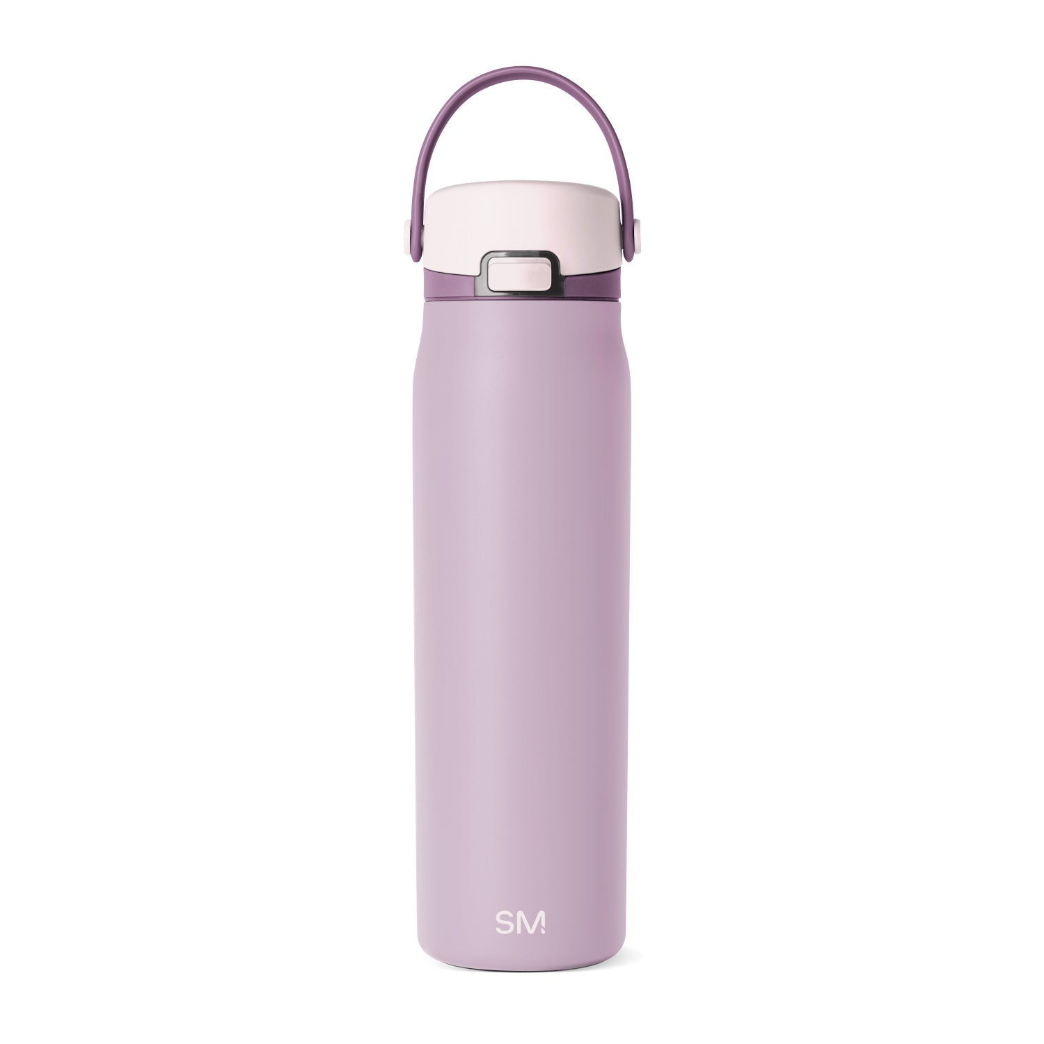 Pale lilac and mauve water bottle with a gradient of dusty purple and lavender hues, featuring a soft muted color palette.