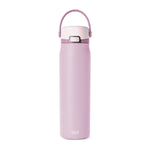 Dusty rose pink cosmetic bottle with cream-colored lid and handle