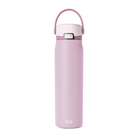 Dusty rose pink cosmetic bottle with cream-colored lid and handle