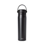 Sleek black matte water bottle with gray undertones on a clean background
