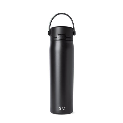 Sleek black matte water bottle with gray undertones on a clean background
