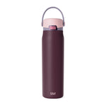 Insulated water bottle with deep burgundy cylindrical body and dusty pink top section in two-tone color blocking design.