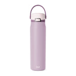 Tall insulated water bottle in soft lavender-mauve color with SM brand logo in white text, cylindrical shape with tapered design