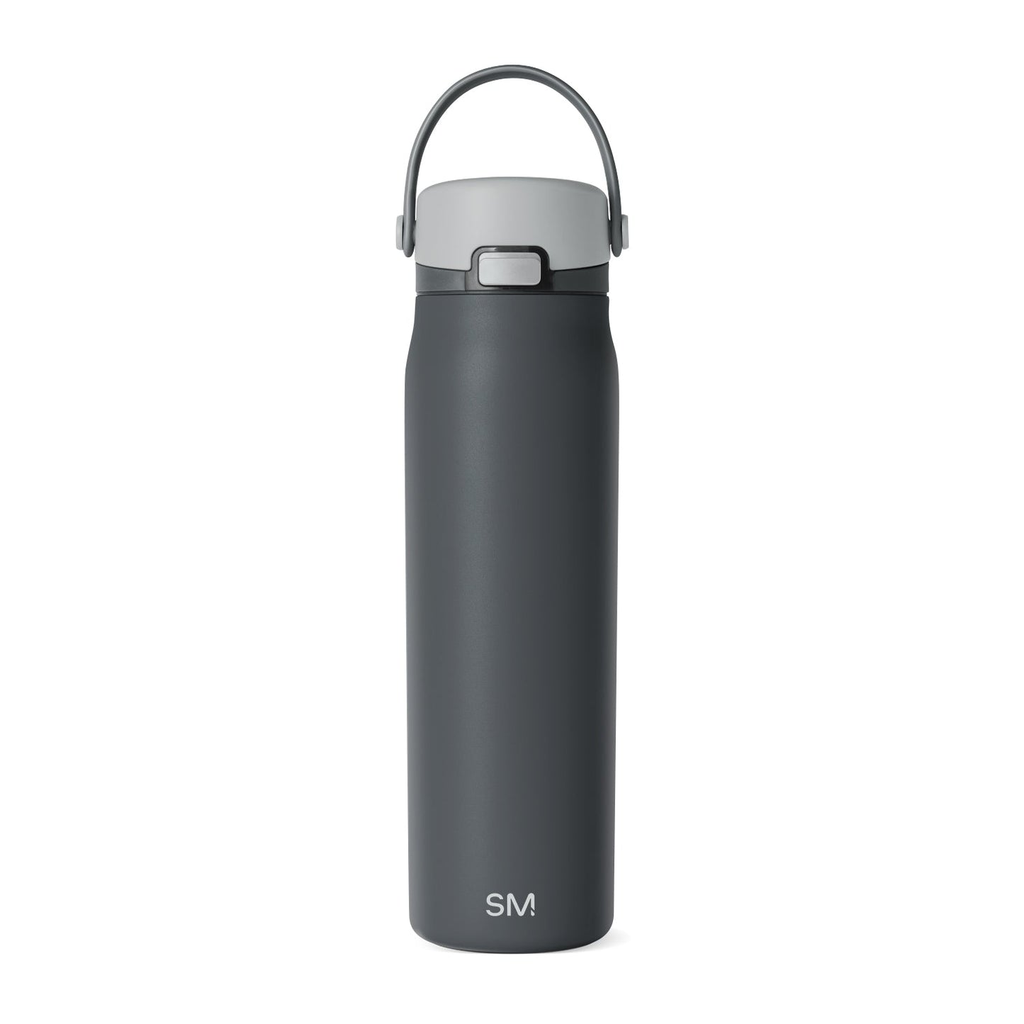 Charcoal gray water bottle with silver-gray upper section and dark slate gray body