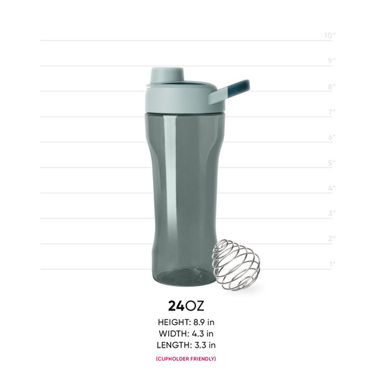 Sage green glass bottle with muted teal accents on upper lid and spout, featuring a sophisticated cool-toned color palette and minimalist design.