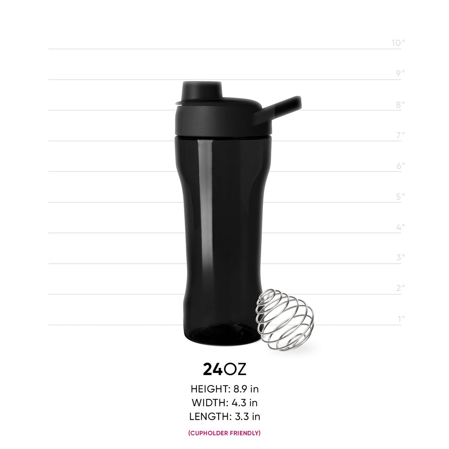 Black drinkware with semi-transparent dark gray accents and light gray measurement scale along right and top edges for size reference.