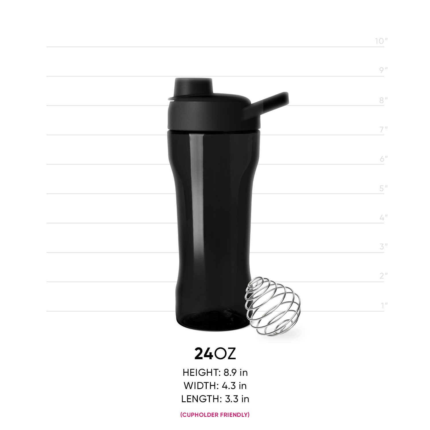 Black drinkware with semi-transparent dark gray accents and light gray measurement scale along right and top edges for size reference.