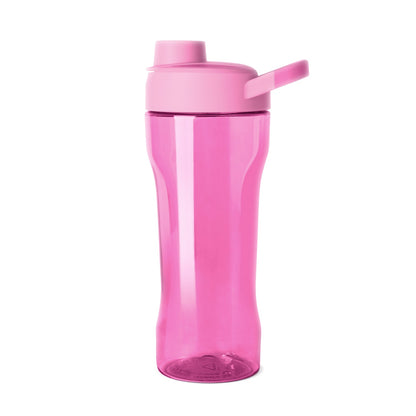 Hot pink water bottle with matching cap on white background