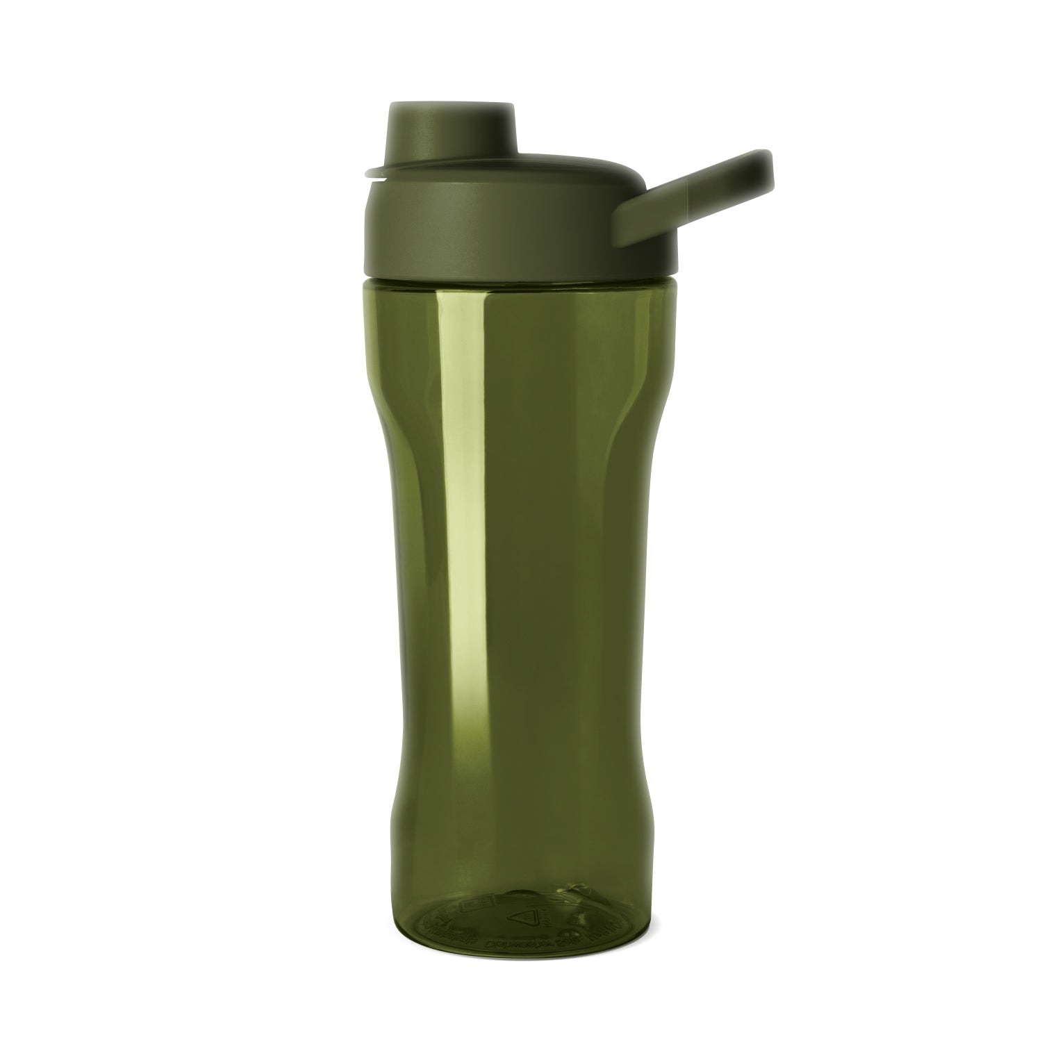 Dual-tone green water bottle with olive sage upper portion and flip-top lid, lighter green main body