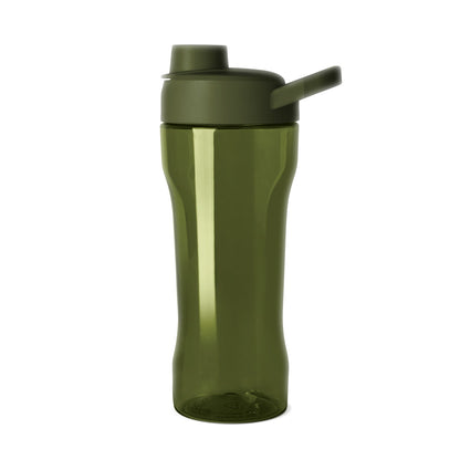 Dual-tone green water bottle with olive sage upper portion and flip-top lid, lighter green main body