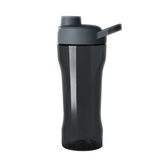 Dark charcoal water bottle with gunmetal gray cap and lid assembly, two-tone design
