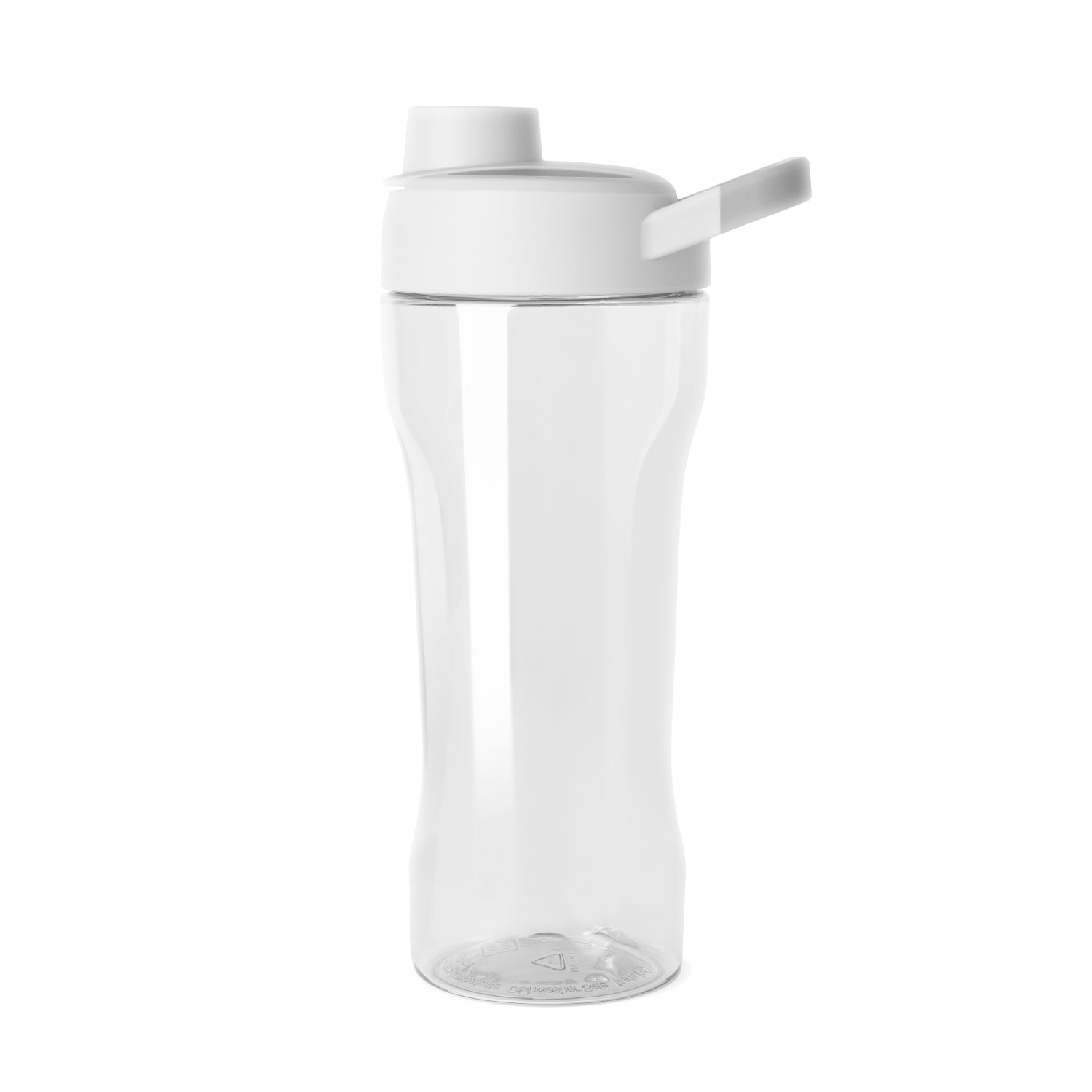 White and transparent two-chamber bottle with bright white cap and soft gradient shading on upper chamber, clear lower chamber visible below.