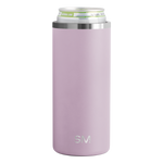 Cylindrical product with soft mauve dusty pink body and brushed stainless steel silver band around the top portion