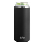 Matte black can cooler with textured finish and brushed stainless steel rim