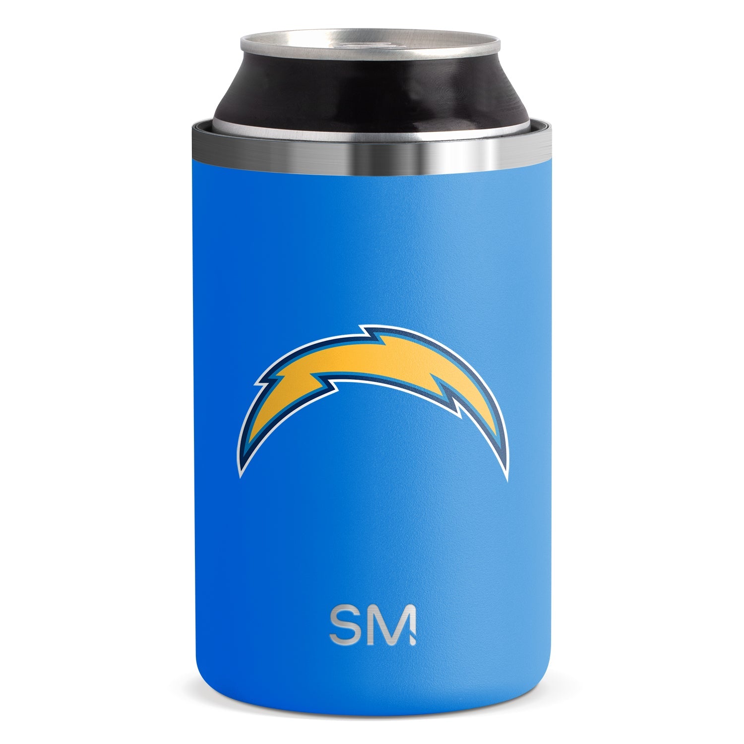 Royal blue background with bright yellow-gold and navy blue logo featuring metallic silver accents in the center.
