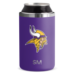 Purple product with yellow and white logo graphic and brushed stainless steel trim at top
