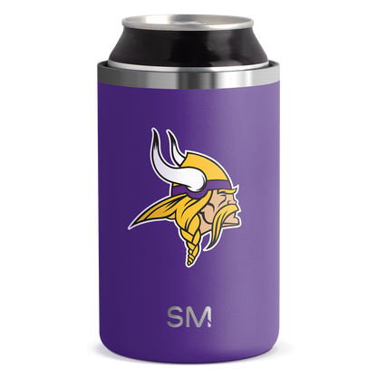 Purple product with yellow and white logo graphic and brushed stainless steel trim at top